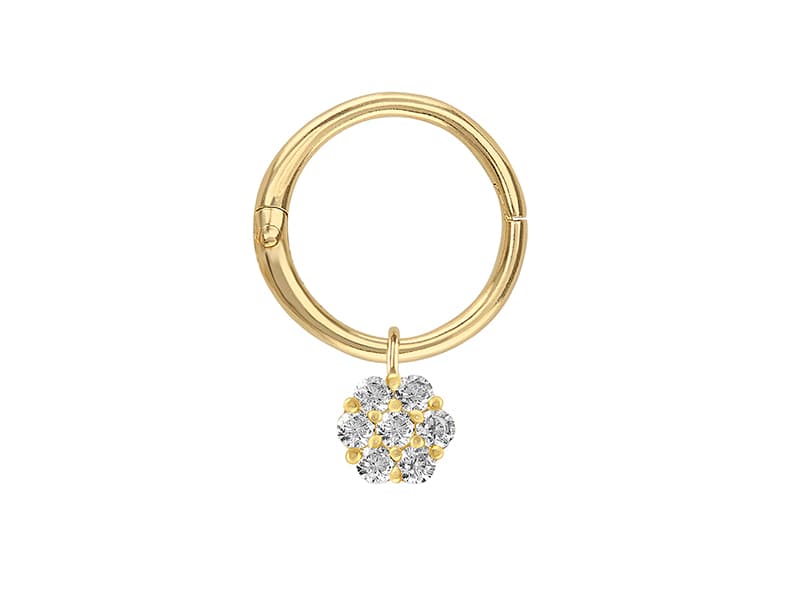 Arracada 8mm con mini roseta / 8mm hoop earring with mini rosette - Vaciado / Casting - Pulido / High Polish - Circonia / Zirconia - Flores / Flowers
