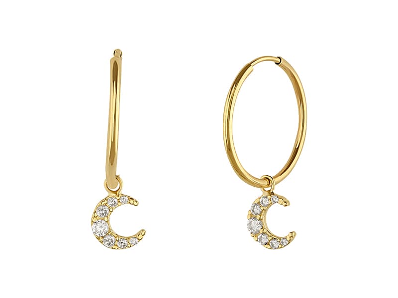 Arracada 15mm con luna colgante / 15mm hoop earrings with moon pendant - Vaciado / Casting - Pulido / High Polish - Circonia / Zirconia - Otros / Others