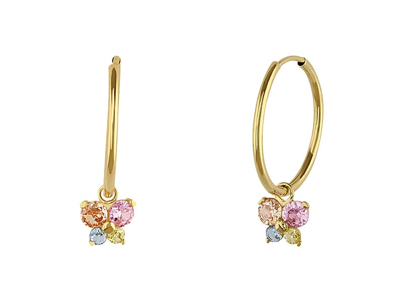 Arracada 15mm con mariposa / 15mm hoop earrings with butterfly - Vaciado / Casting - Pulido / High Polish - Circonia / Zirconia - Animales / Animals