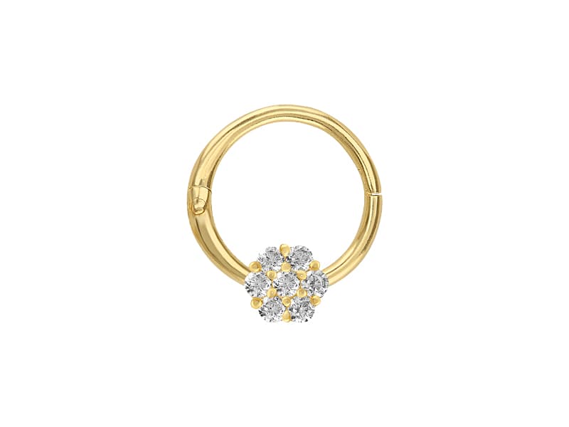 Arracada 8mm con roseta soldada / 8mm hoop with soldered rosette - Vaciado / Casting - Pulido / High Polish - Circonia / Zirconia - Flores / Flowers