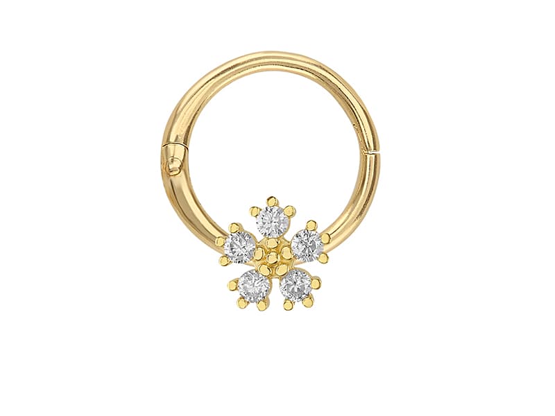Arracada 10mm con flor soldada / 10mm hoop earrings with soldered flower - Vaciado / Casting - Pulido / High Polish - Circonia / Zirconia - Flores / Flowers