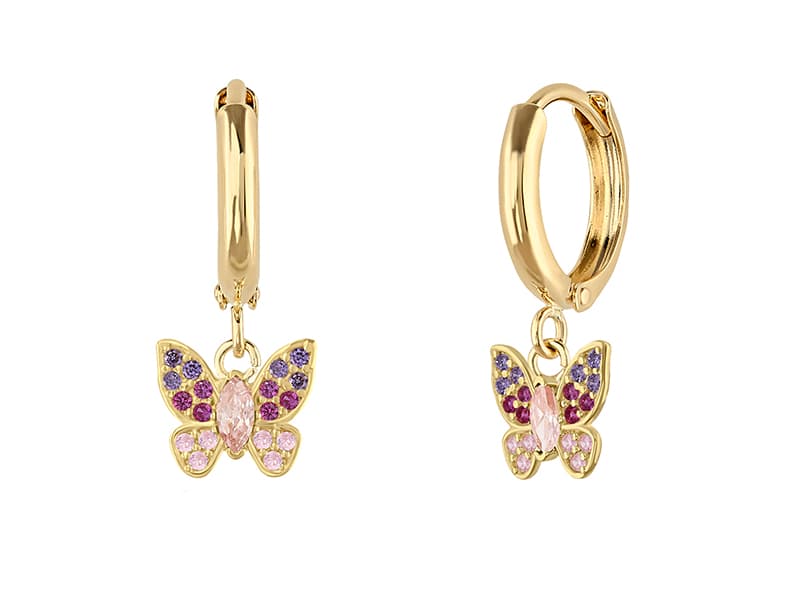 Huggie 10mm con mariposa pavé / Huggie 10mm with pave butterfly - Vaciado / Casting - Pulido / High Polish - Circonia / Zirconia - Animales / Animal