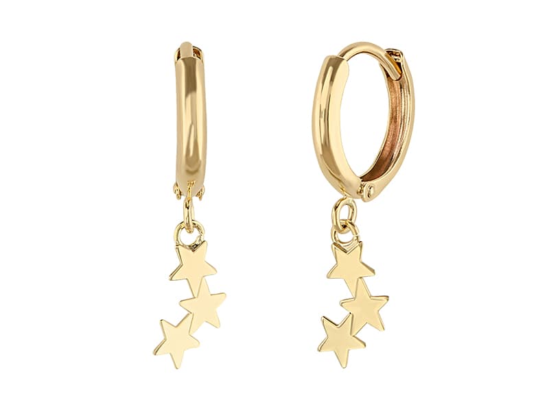 Huggie 10mm con estrellas en fila / Huggie 10mm with stars in a row - Laser / Laser - Pulido / High Polish - N/A / N/A - Otros / Others