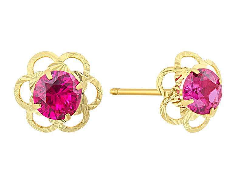 Flor Diamantada Rubí / Diamond Cut Flower with Center Cz Ruby - Láser / Laser - Diamantado / Diamond Cut - Circonia / Zirconia  - Flores / Flowers