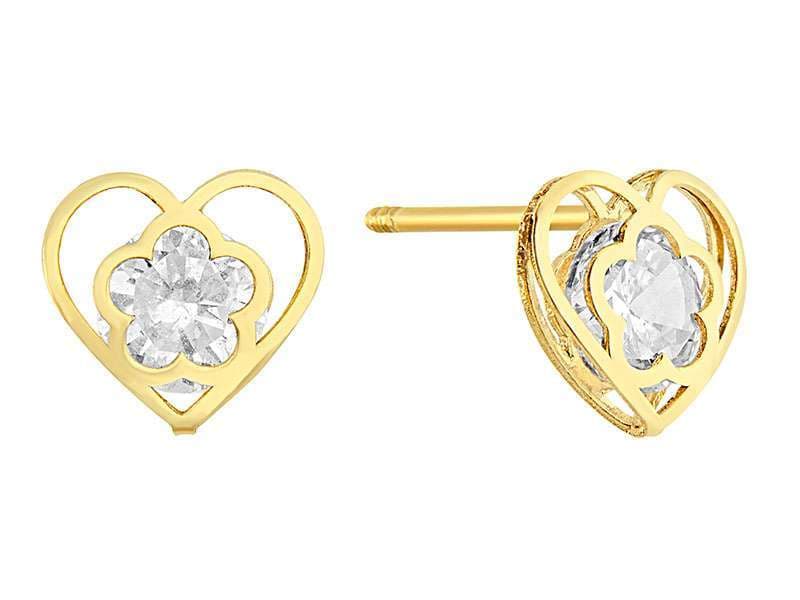 Corazón con Flor / Heart with Flower Center Cz - Láser / Laser - Pulido / High Polish - Circonia / Zirconia  - Corazones / Hearts