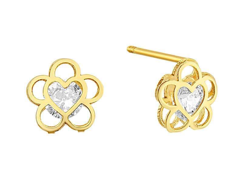 Flor Chico con Corazón / Small Flower with Heart Center Cz - Láser / Laser - Pulido / High Polish - Circonia / Zirconia  - Flores / Flowers