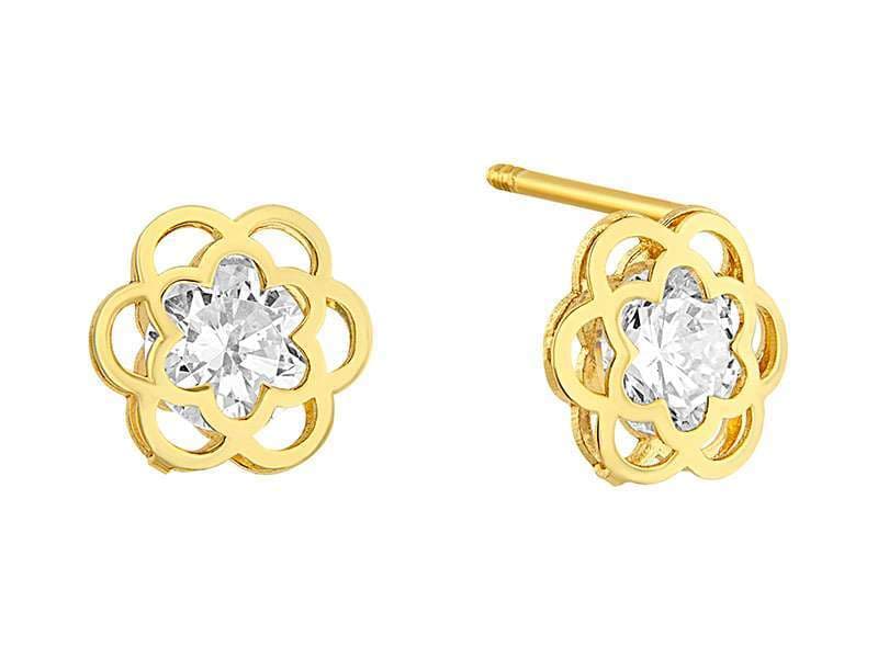 Flor con Flor / Flower with Flower Center Cz - Láser / Laser - Pulido / High Polish - Circonia / Zirconia  - Flores / Flowers
