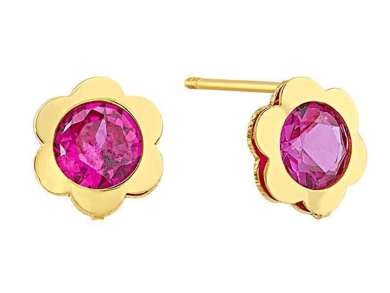 Flor con Circonia Rubí / Flower with Cz 2 Ruby - Láser / Laser - Pulido / High Polish - Circonia / Zirconia  - Flores / Flowers