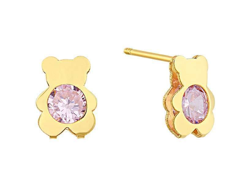 Oso con Circonia Rosa / Bear with Cz Pink - Láser / Laser - Pulido / High Polish - Circonia / Zirconia  - Animales / Animals