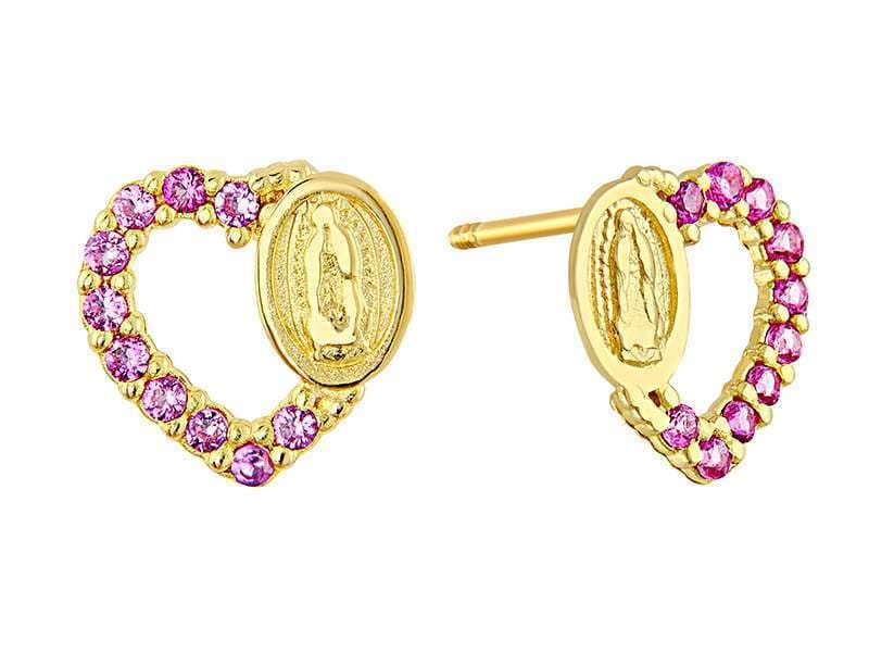 Virgen con Medio Corazón con Circonia Rubí / Half Heart with Virgen Ruby - Vaciado / Casting - Pulido / High Polish - Circonia / Zirconia  - Religiosos / Religious