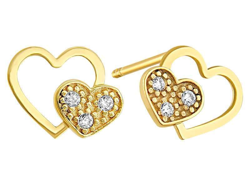 Corazón Doble con Circonia  / Heart with Cz Heart  - Vaciado / Casting - Pulido / High Polish - Circonia / Zirconia  - Corazones / Hearts