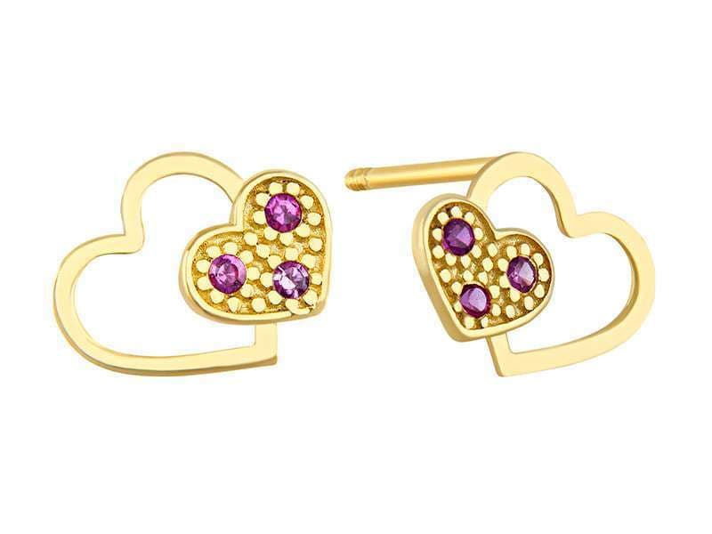 Corazón Doble con Circonia Rubí / Heart with Cz Heart Ruby - Vaciado / Casting - Pulido / High Polish - Circonia / Zirconia  - Corazones / Hearts