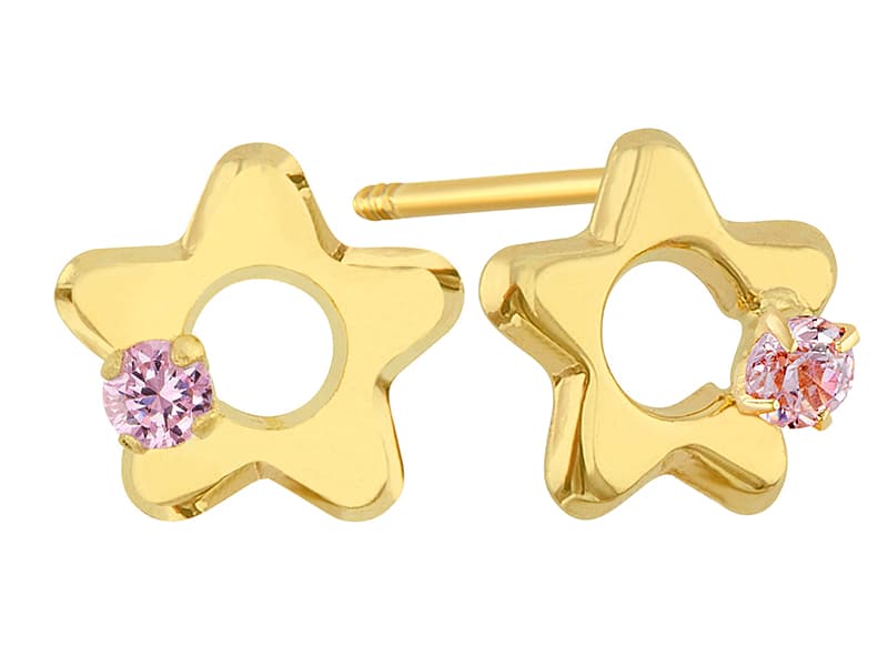 Estrella Chica Pulida con Circonia Rosa / Small Star with Cz Pink - Troquelado / Stamping - Pulido / High Polish - Circonia / Zirconia - Otros / Others