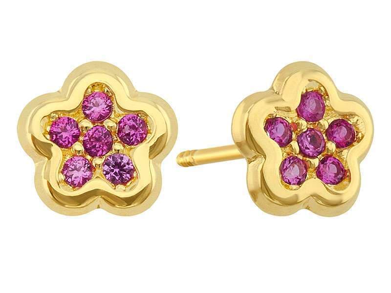 Flor Circonia con Bisel Rubí / Cz Flower with Bezel Ruby - Vaciado / Casting - Diamantado / Diamond Cut - Circonia / Zirconia  - Flores / Flowers