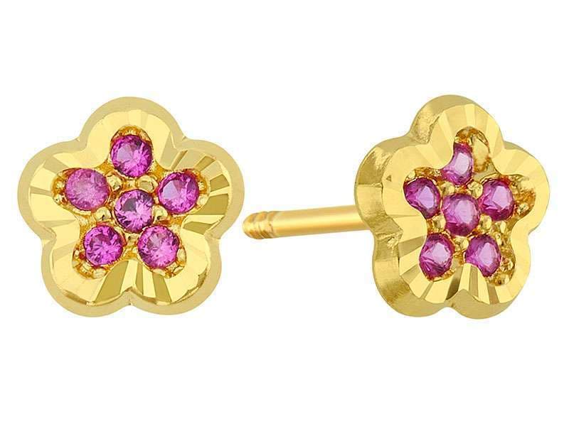 Flor Circonia con Bisel Diamantado Rubí / Cz Flower with Diamond Cut Bezel Ruby - Vaciado / Casting - Diamantado / Diamond Cut - Circonia / Zirconia  - Flores / Flowers