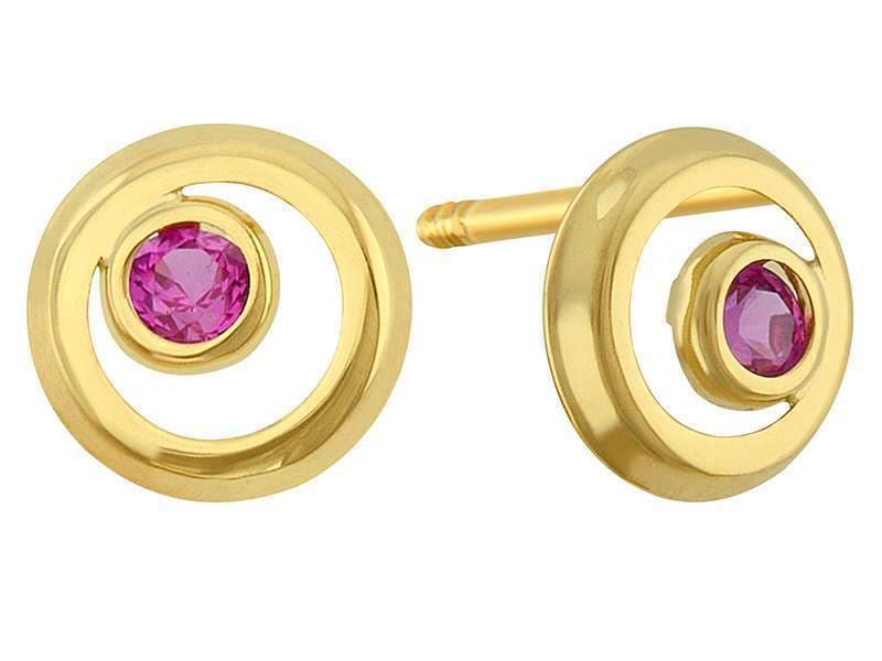 Bisel Círculo con Circonia Rubí / Outline Polished Circle with Cz Ruby - Troquelado / Stamping - Pulido / High Polish - Circonia / Zirconia - Otros / Others