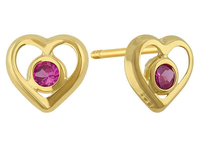 Bisel Corazón con Circonia Rubí / Outline Polished Heart with Cz Ruby - Troquelado / Stamping - Pulido / High Polish - Circonia / Zirconia  - Corazones / Hearts