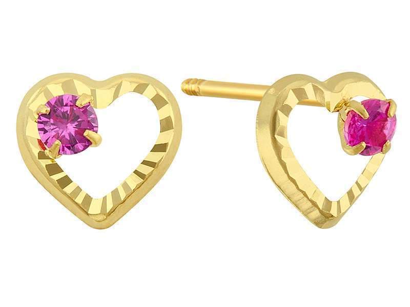 Bisel Diamantado Corazón Rubí / Outline Diamond Cut Heart with Cz Ruby - Troquelado / Stamping - Diamantado / Diamond Cut - Circonia / Zirconia  - Corazones / Hearts