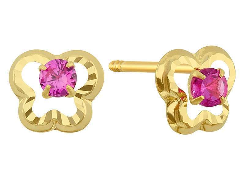 Bisel Diamantado Mariposa Rubí / Outline Diamond Cut Butterfly with Cz Ruby - Troquelado / Stamping - Diamantado / Diamond Cut - Circonia / Zirconia  - Animales / Animals