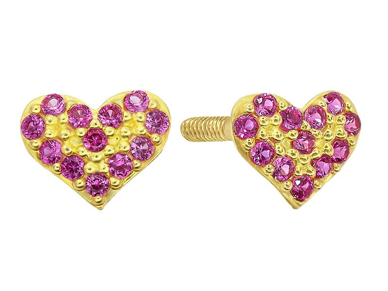 Corazon Bombacho Pav Rub / Ruby Heart - Vaciado / Casting - Pulido / High Polish - Circonia / Zirconia - Corazones / Hearts