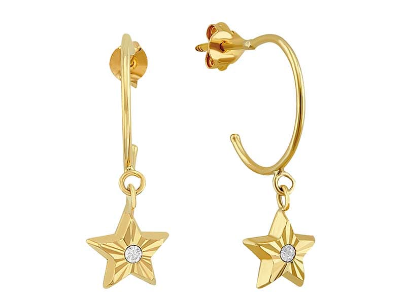 Media Arracada Con Estrella Basic Diamantado Con Circonia / Half Hoop With Basic Diamond Cut Star With Cz - Troquelado / Stamping - Diamantado / Diamond Cut - Circonia / Zirconia - Otros / Others