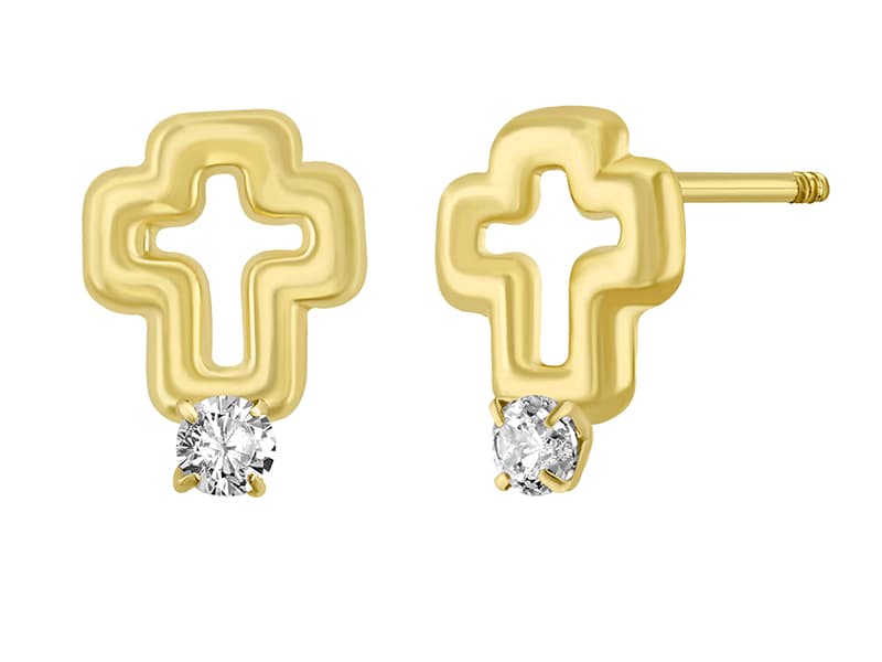 Cruz contorno con cz / Small outline cross with cz - Troquelado / Stamping - Pulido / High Polish - Circonia / Zirconia - Religiosos / Religious