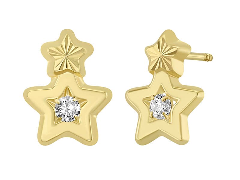 Estrella abajo doble figura con cz / Bottom star double shape with cz - Troquelado / Stamping - Diamantado / Diamond Cut - Circonia / Zirconia - Otros / Others