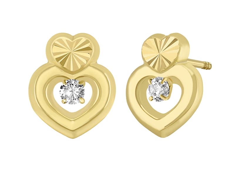 Corazon abajo doble figura con cz / Bottom heart double shape with cz - Troquelado / Stamping - Diamantado / Diamond Cut - Circonia / Zirconia - Corazones / Hearts