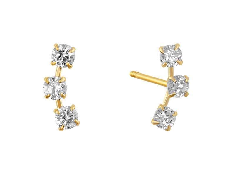 Arete 3 Circonias de 2mm / Earring 3 Round 2mm Cz - Troquelado / Stamping - Pulido / High Polish - Circonia / Zirconia  - Otros / Others