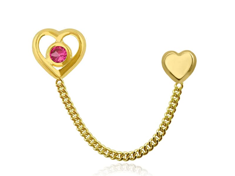 Doble con cadena corazón y corazón basic mini / Double with heart chain and basic mini heart - Troquelado / Stamping - Pulido / High Polish - Circonia / Zirconia - Corazones / Hearts