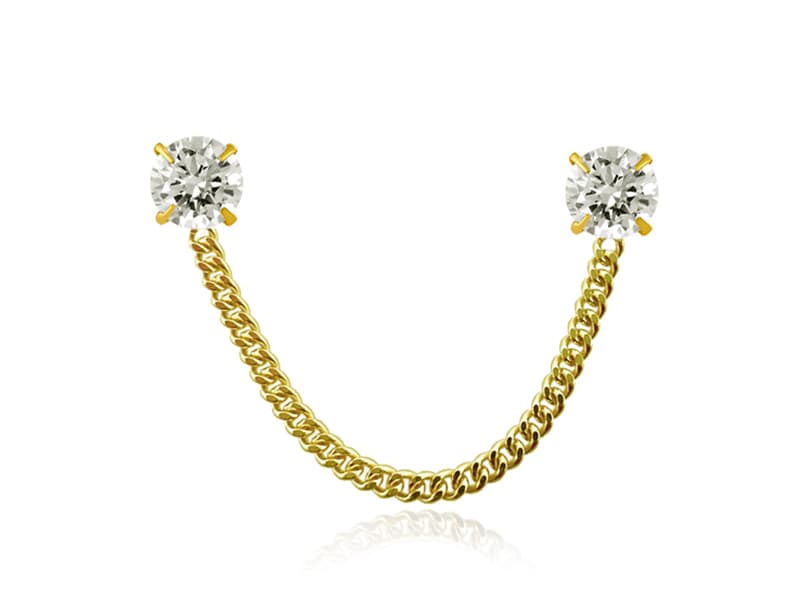 Doble con cadena doble recto 3mm / Double with chain double straight 3mm - Troquelado / Stamping - Pulido / High Polish - Circonia / Zirconia - Rectos Circonia (Rectos/Biselados) / Cubic Zirconia (Bezel/Round)