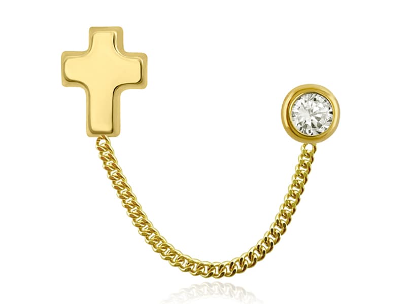 Doble con cadena cruz y 3mm b / Double with cross chain and 3mm b - Troquelado / Stamping - Pulido / High Polish - Circonia / Zirconia - Religiosos / Religious