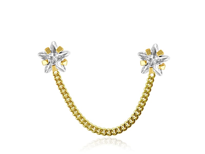 Doble con cadena doble estrella 4mm / Double with double star chain 4mm - Troquelado / Stamping - Pulido / High Polish - Circonia / Zirconia - Rectos Circonia (Rectos/Biselados) / Cubic Zirconia (Bezel/Round)