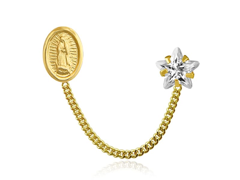 Doble con cadena virgen y estrella / Double with virgin chain and star - Troquelado / Stamping - Pulido / High Polish - Circonia / Zirconia - Religiosos / Religious