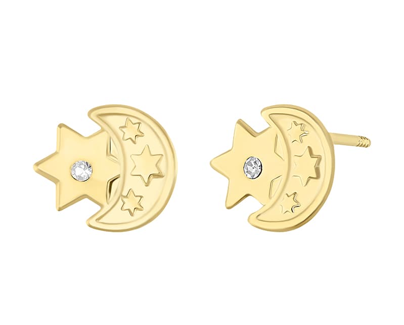 Luna con estrella de 6 picos / Moon with 6 pointed star - Troquelado / Stamping - Pulido / High Polish - Circonia / Zirconia - Otros / Others