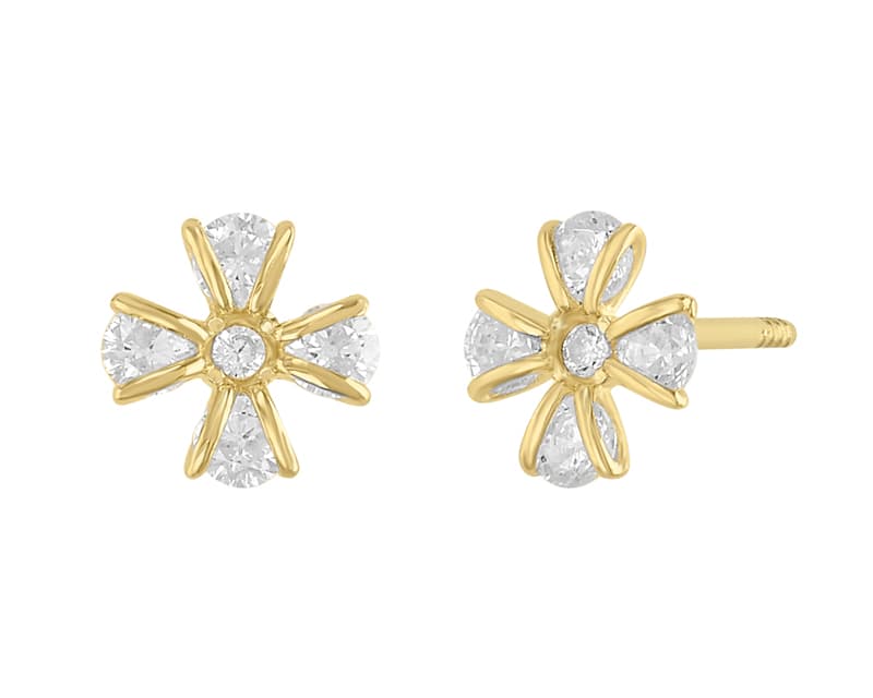 Flor 4 pétalos de aros / Flower 4 petals with rings - Vaciado / Casting - Pulido / High Polish - Circonia / Zirconia - Flores / Flowers