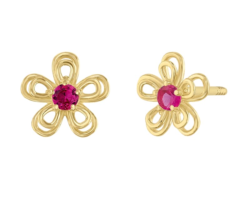 Flor pétalo silueta doble ruby / Double petal flower silhouette ruby - Vaciado / Casting - Pulido / High Polish - Circonia / Zirconia - Flores / Flowers