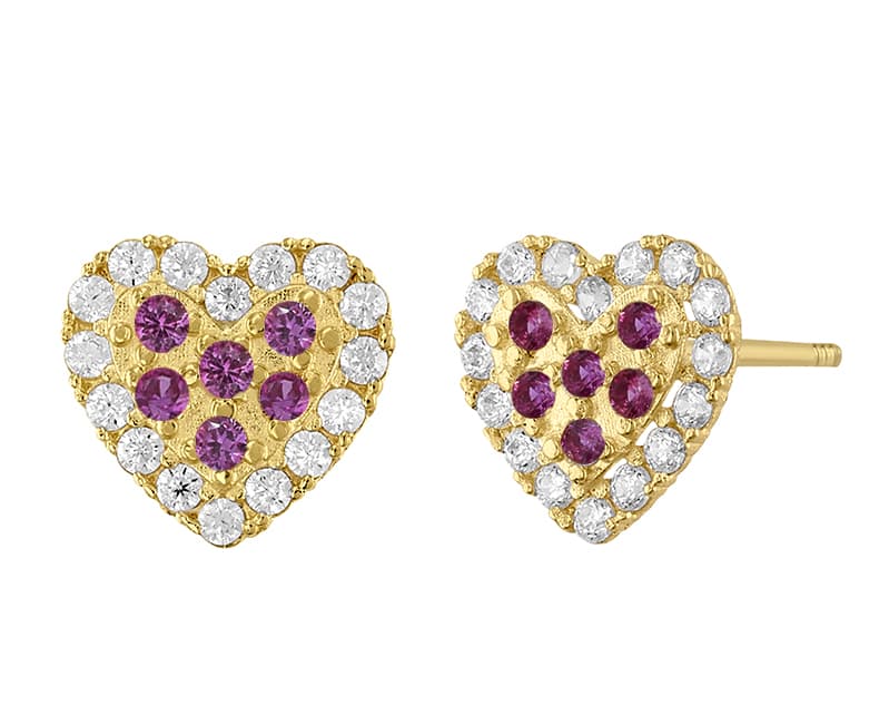 Corazón doble piso pavé ruby / Pave double heart Cz ruby - Vaciado / Stamping - Pulido / High Polish - Circonia / Zirconia - Corazones / Hearts