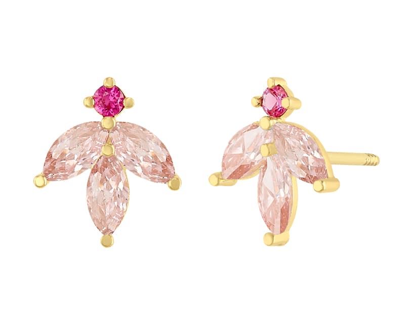 Hojita marquise multicolor rosa / Marquise leaf pink multicolor - Vaciado / Casting - Pulido / High Polish - Circonia / Zirconia - Flores / Flowers