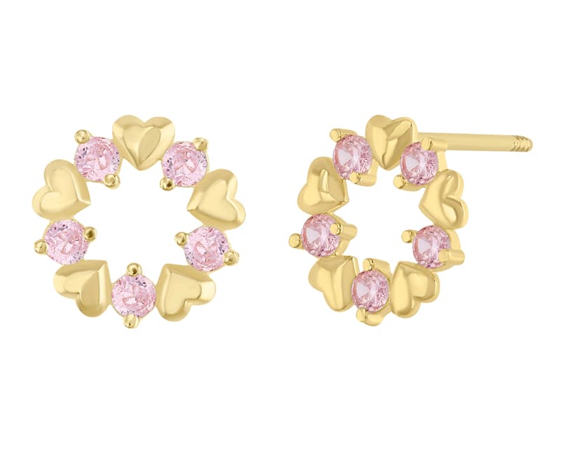 Círculo con detalle de corazones rosa / Circle with hearts detail pink - Vaciado / Casting - Pulido / High Polish - Circonia / Zirconia - Corazones / Hearts