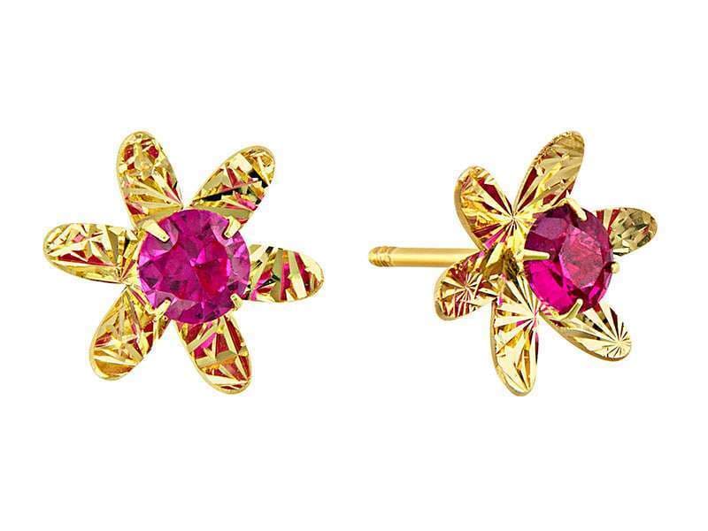 Flor Mediana Cinco Pétalos Rubí / Flower 6 Petals Diamond Cut Ruby - Láser / Laser - Diamantado / Diamond Cut - Circonia / Zirconia  - Flores / Flowers