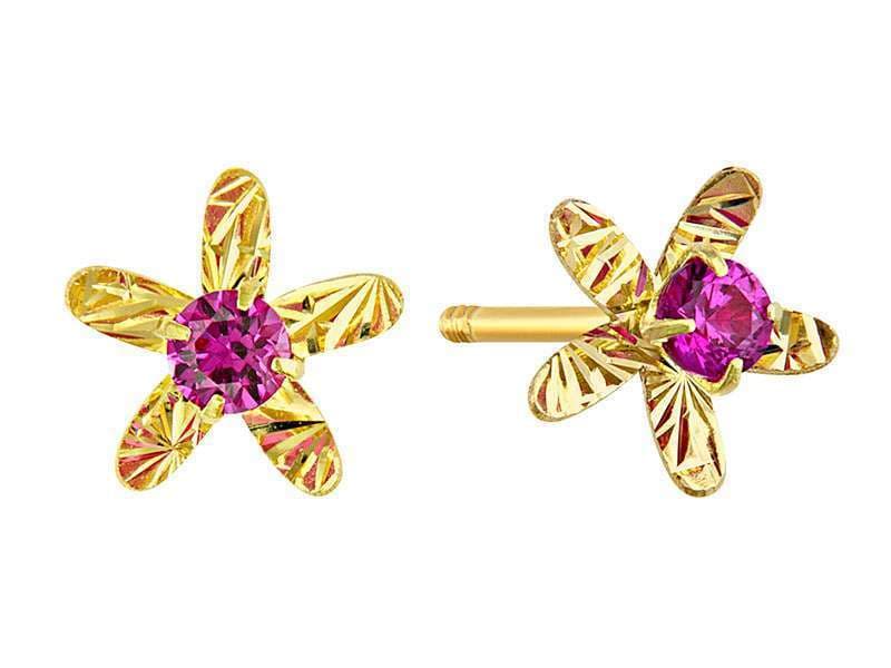 Flor Chica Cinco Pétalos Rubí / Small 5 Petal Flower Diamond Cut Ruby - Láser / Laser - Diamantado / Diamond Cut - Circonia / Zirconia  - Flores / Flowers