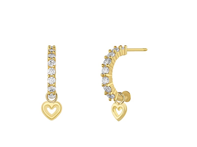 Arracada churumbela con tope + colgante B2-2415 / Churumbela half earring heart pendant - Vaciado / Casting - Pulido / High Polish - Circonia / Zirconia - Corazones / Hearts