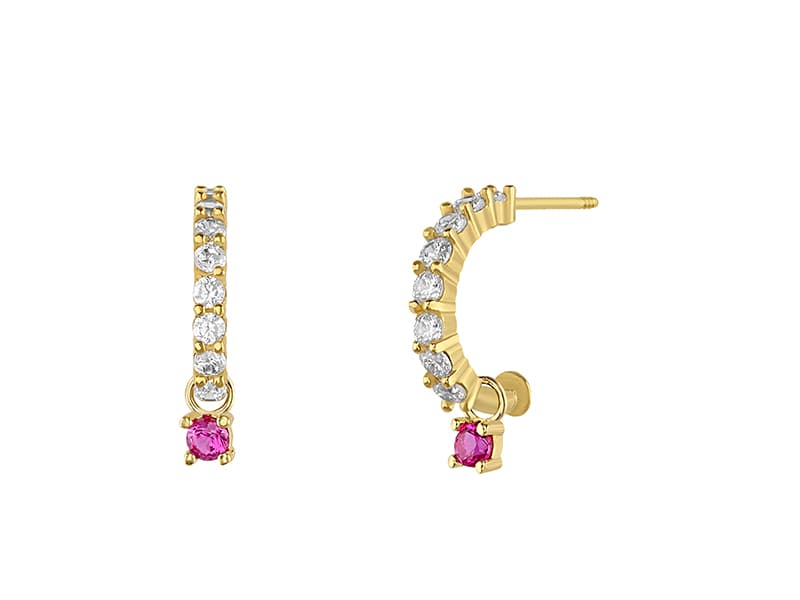 Arracada churumbela con tope + colgante montadura vaciada / Half hoop earrings churumbela pendant 2mm - Vaciado / Casting - Pulido / High Polish - Circonia / Zirconia - Otros / Others