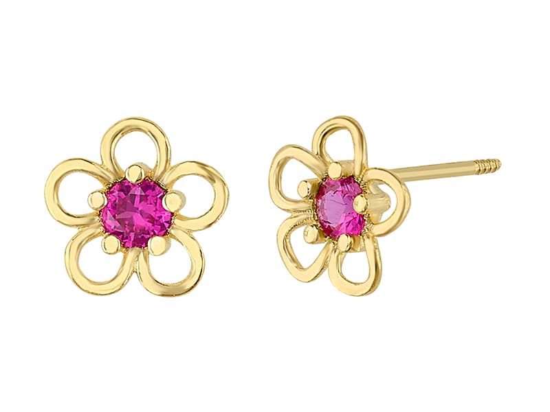 Flor pétalos hacia bajo ruby / Flower petals down ruby - Vaciado / Casting - Pulido / High Polish - Circonia / Zirconia - Flores / Flowers