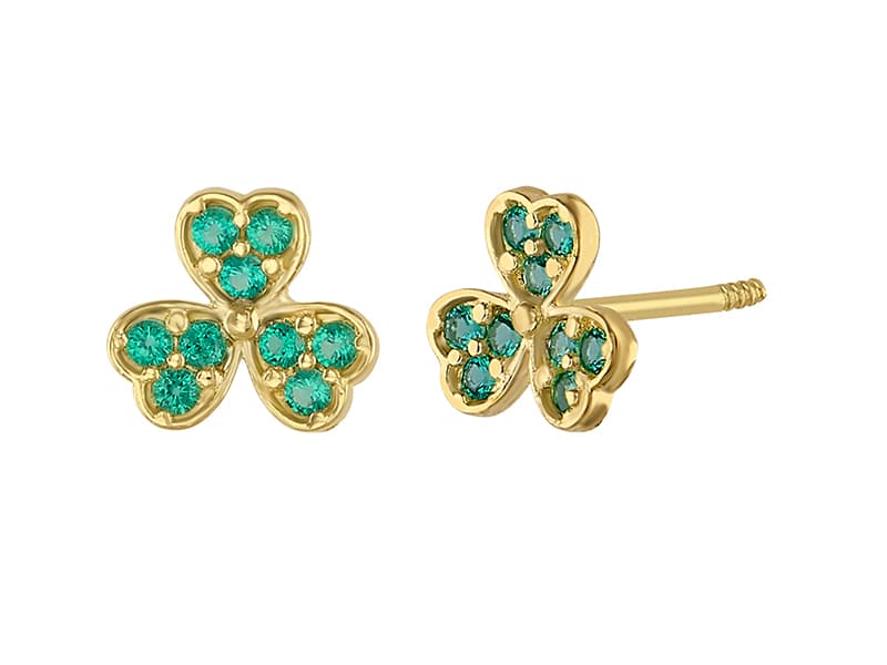 Trébol corazones verde / Green hearts clover - Vaciado / Casting - Pulido / High Polish - Circonia / Zirconia - Flores / Flowers