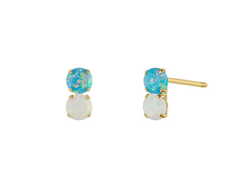 Gemelo ópalo blanco y azul / White and blue opal twin - Troquelado / Stamping - Pulido / High Polish - Opalo / Opal - Rectos Circonia (Rectos/Biselados) / Cubic Zirconia (Bezel/Round)