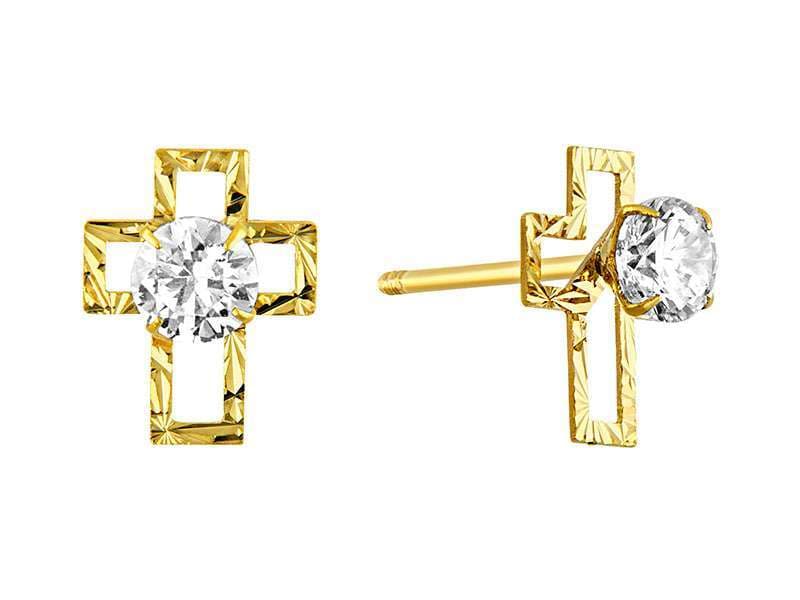 Cruz Bisel con Circonia Al Centro / Outline Diamond Cut Cross with Cz - Láser / Laser - Diamantado / Diamond Cut - Circonia / Zirconia  - Religiosos / Religious