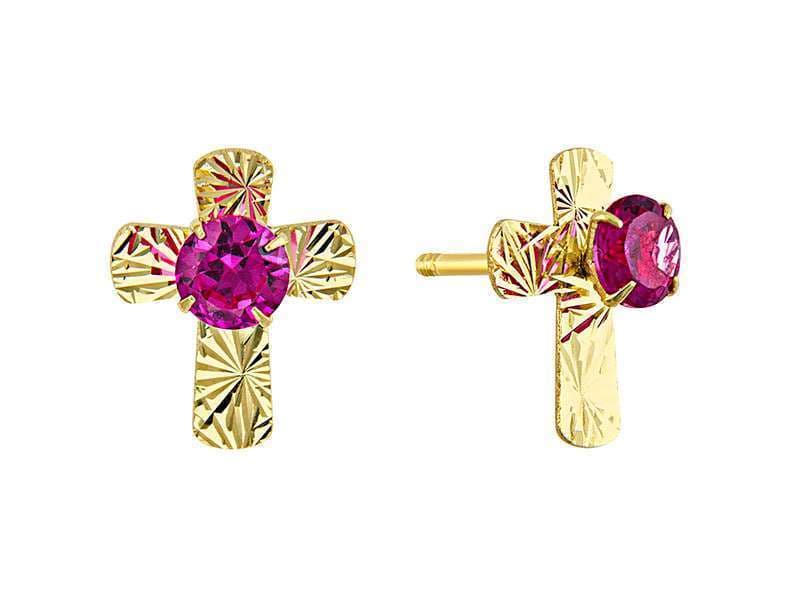Cruz Diamantada con Circonia Rubí / Large Diamond Cut Cross with Cz Ruby - Láser / Laser - Diamantado / Diamond Cut - Circonia / Zirconia  - Religiosos / Religious
