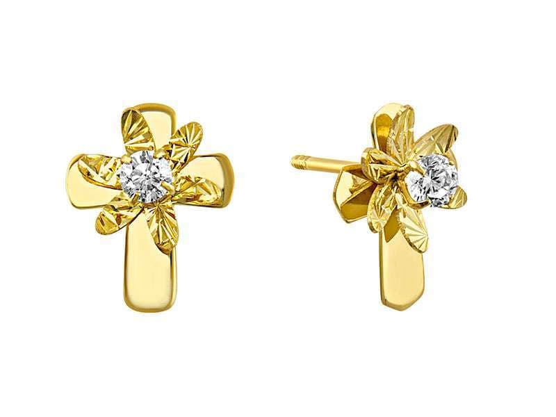 Cruz con Flor Y Circonia / Polish Cross with Flower and Cz - Láser / Laser - Diamantado / Diamond Cut - Circonia / Zirconia  - Religiosos / Religious